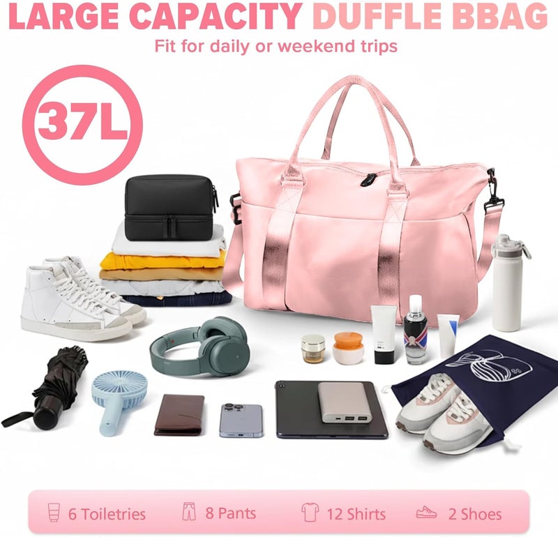 Easyfun Travel Duffle Bag, Weekender Travel Bag Men Small Gym Bag for Women, Hospital Bag for Labor and Delivery, Overnight Bag Luggage Bag with Trolley Sleeve, Airplane Travel Essentials for Flying(Pink) - Image 5
